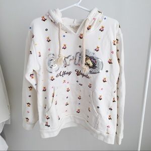 White Teddy Bear Patterned Hoodie Sweater